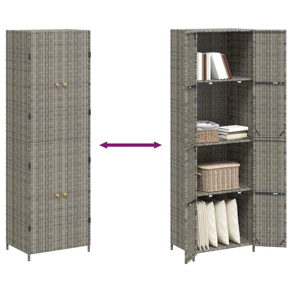 Garden Storage Cabinet Poly Rattan 59W x 40D x 180H cm Grey