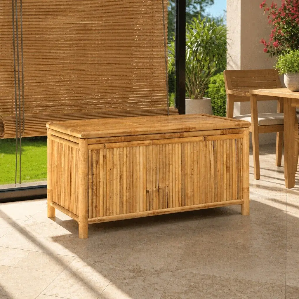 Bamboo Outdoor Storage Box 110x52x55cm with Bench Seating