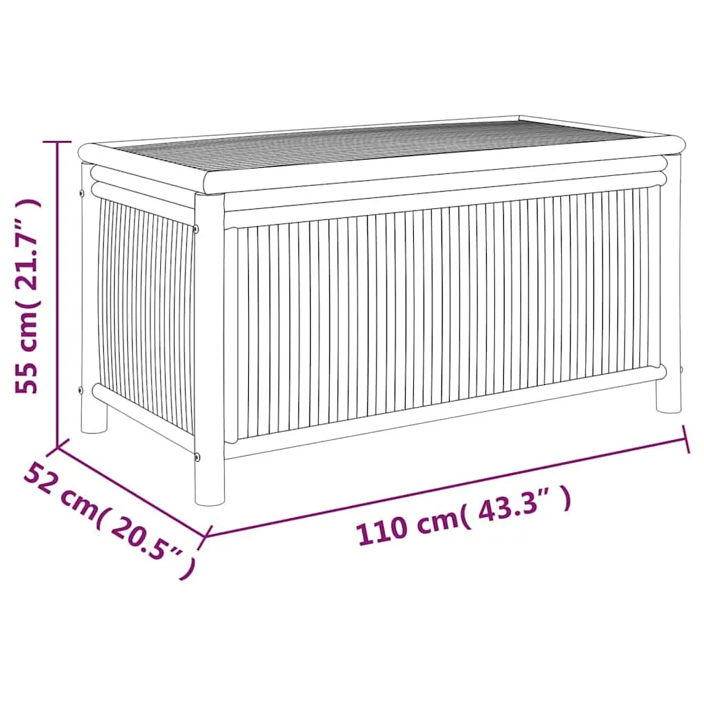 Bamboo Outdoor Storage Box 110x52x55cm with Bench Seating