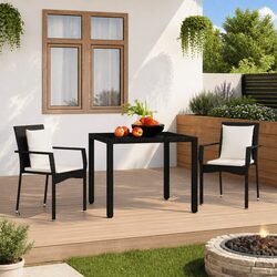 Set of 2 Durable Black Poly Rattan Garden Chairs