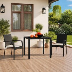 Black Poly Rattan Outdoor Chairs Set of 2 with Cushions