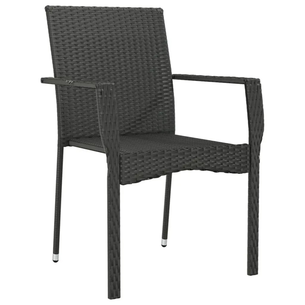 Black Poly Rattan Outdoor Chairs Set of 2 with Cushions