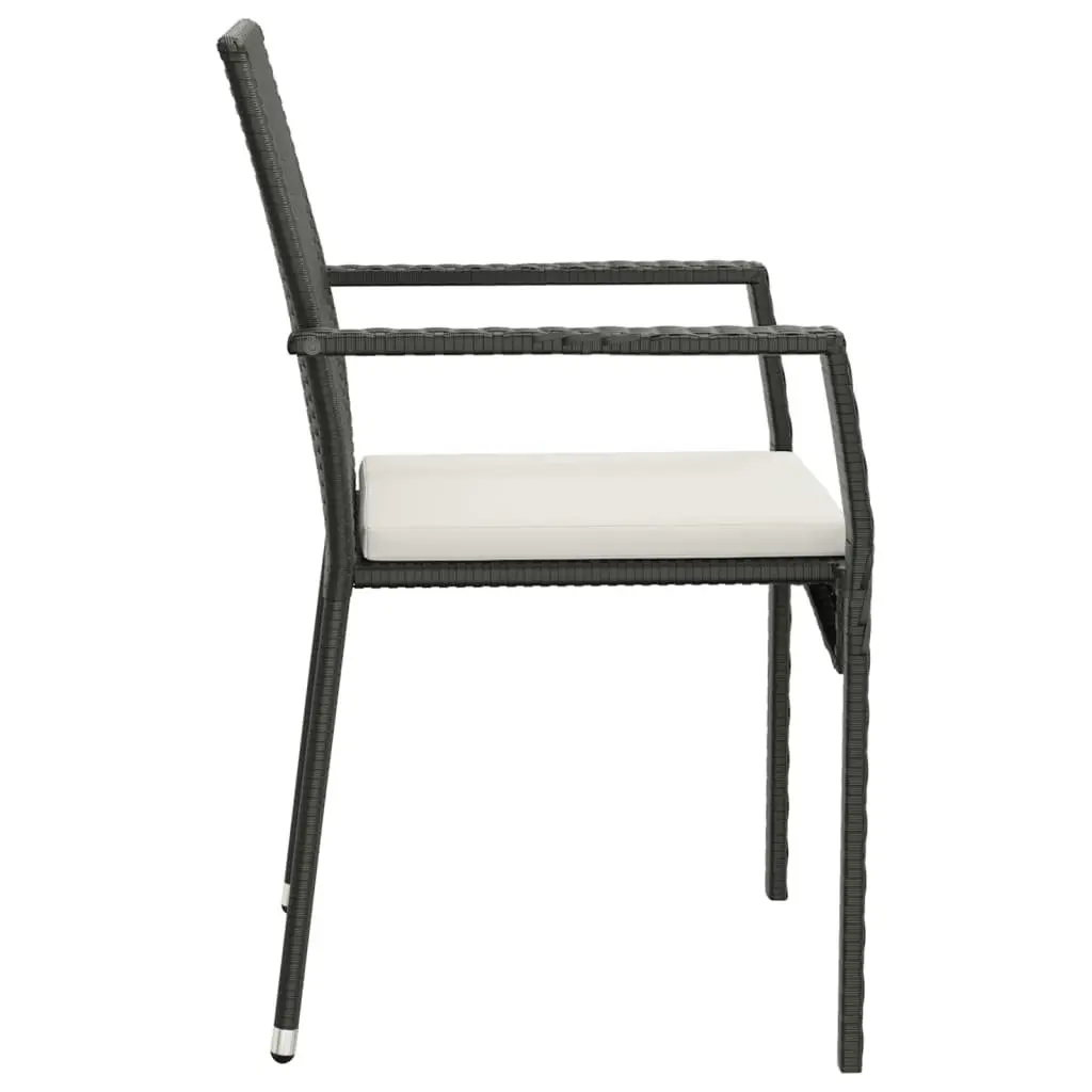 Black Poly Rattan Outdoor Chairs Set of 2 with Cushions