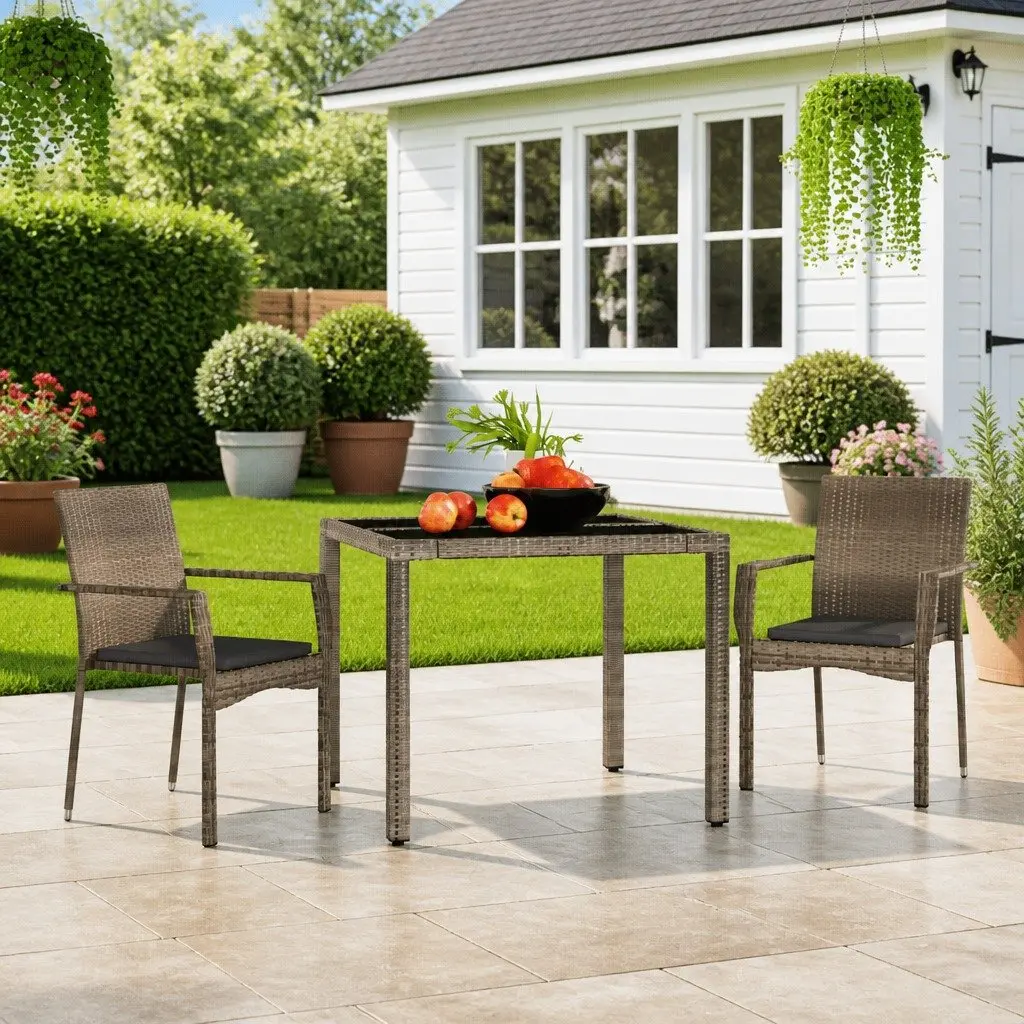 Outdoor Garden Chairs 2 Piece Grey Poly Rattan Seating with Cushions Patio