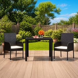 Set of 2 Black Poly Rattan Outdoor Chairs with Cushions
