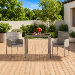 Durable Outdoor Garden Chairs Grey Poly Rattan Set of 2