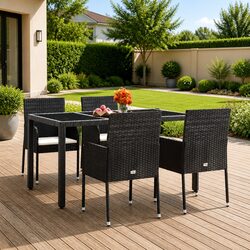 Durable Black Poly Rattan Outdoor Garden Chairs Set of 4