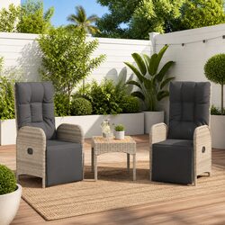 Stylish Outdoor Reclining Chairs Set with Cushions - Grey