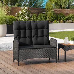 Reclining Garden Bench 107cm Outdoor Seating Poly Rattan Cushions Black