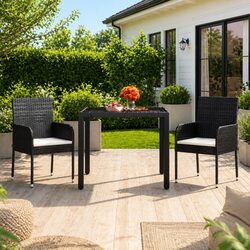 Sturdy Outdoor Garden Table with Glass Top – Black 90x90x75cm