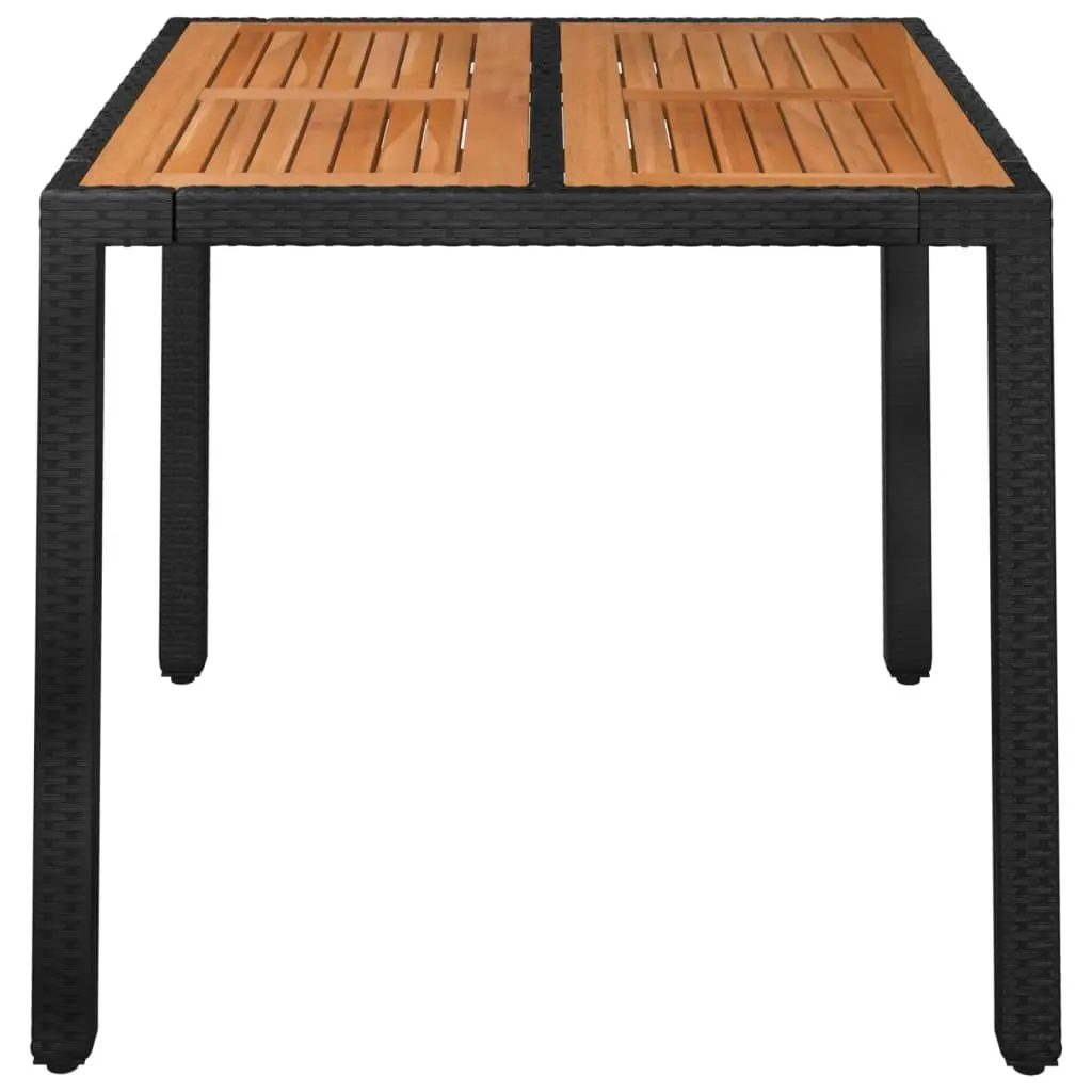 Garden Table Poly Rattan Black Solid Acacia Wood Top 90 x 90 x 75 cm Outdoor Dining Patio Furniture