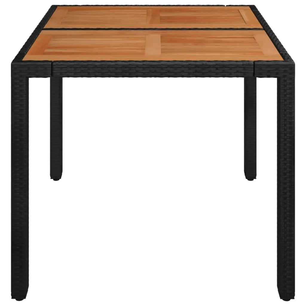 Garden Table Poly Rattan Black Solid Acacia Wood Top 90 x 90 x 75 cm Outdoor Dining Patio Furniture