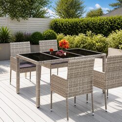 Grey Poly Rattan Garden Table with Tempered Glass Top
