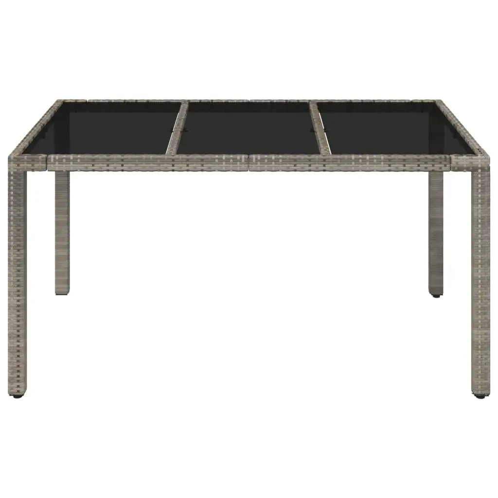 Grey Poly Rattan Garden Table with Tempered Glass Top