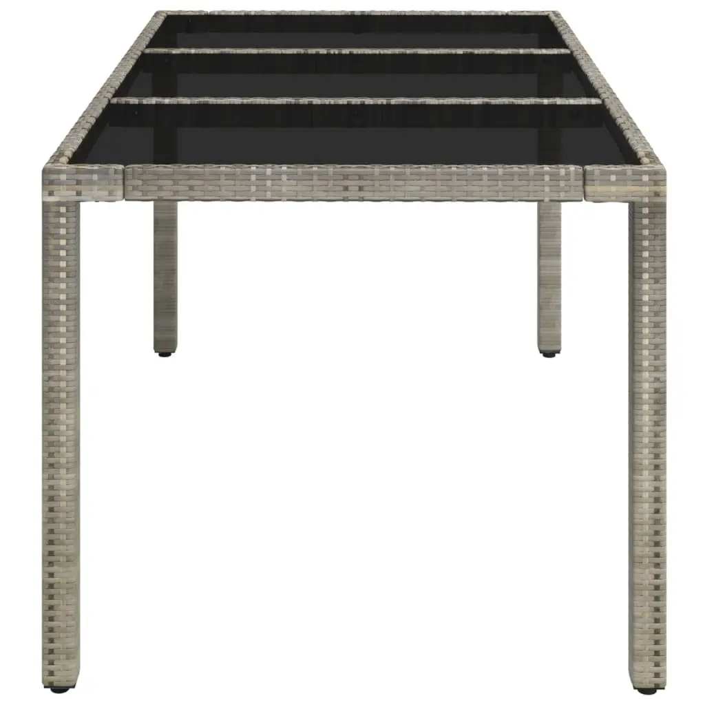 Grey Poly Rattan Garden Table with Tempered Glass Top