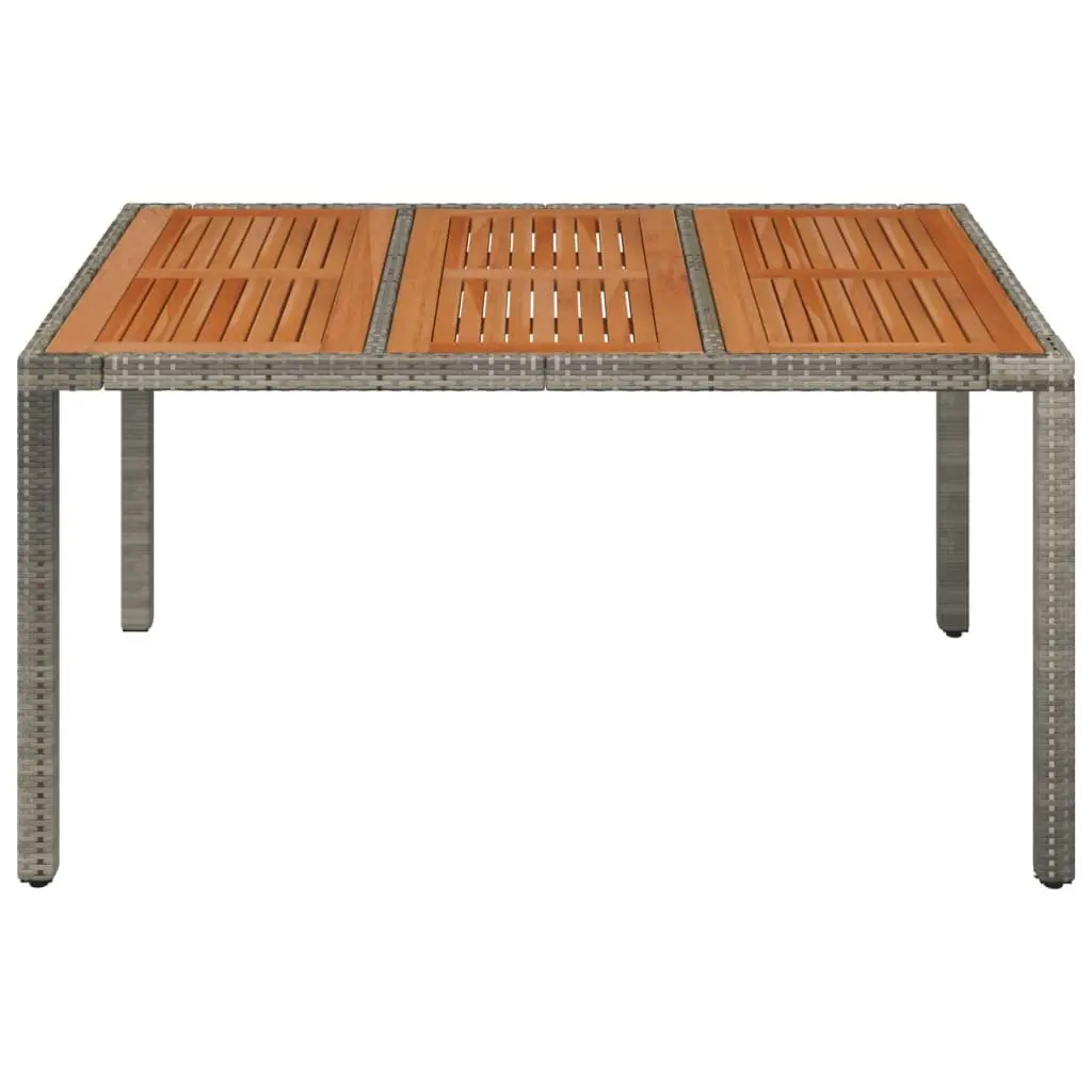 Grey Outdoor Garden Table with Wooden Top and Poly Rattan Base