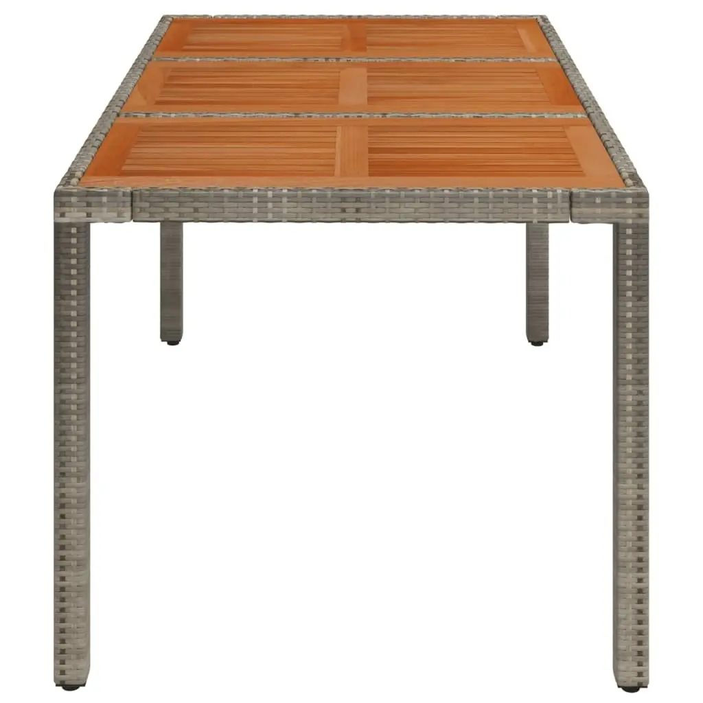 Grey Outdoor Garden Table with Wooden Top and Poly Rattan Base