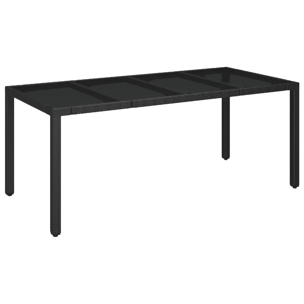 Garden Table Poly Rattan Black Tempered Glass Top 190x90cm