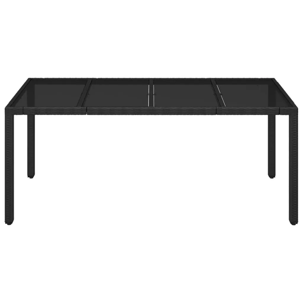 Garden Table Poly Rattan Black Tempered Glass Top 190x90cm