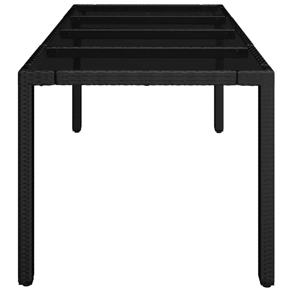 Garden Table Poly Rattan Black Tempered Glass Top 190x90cm