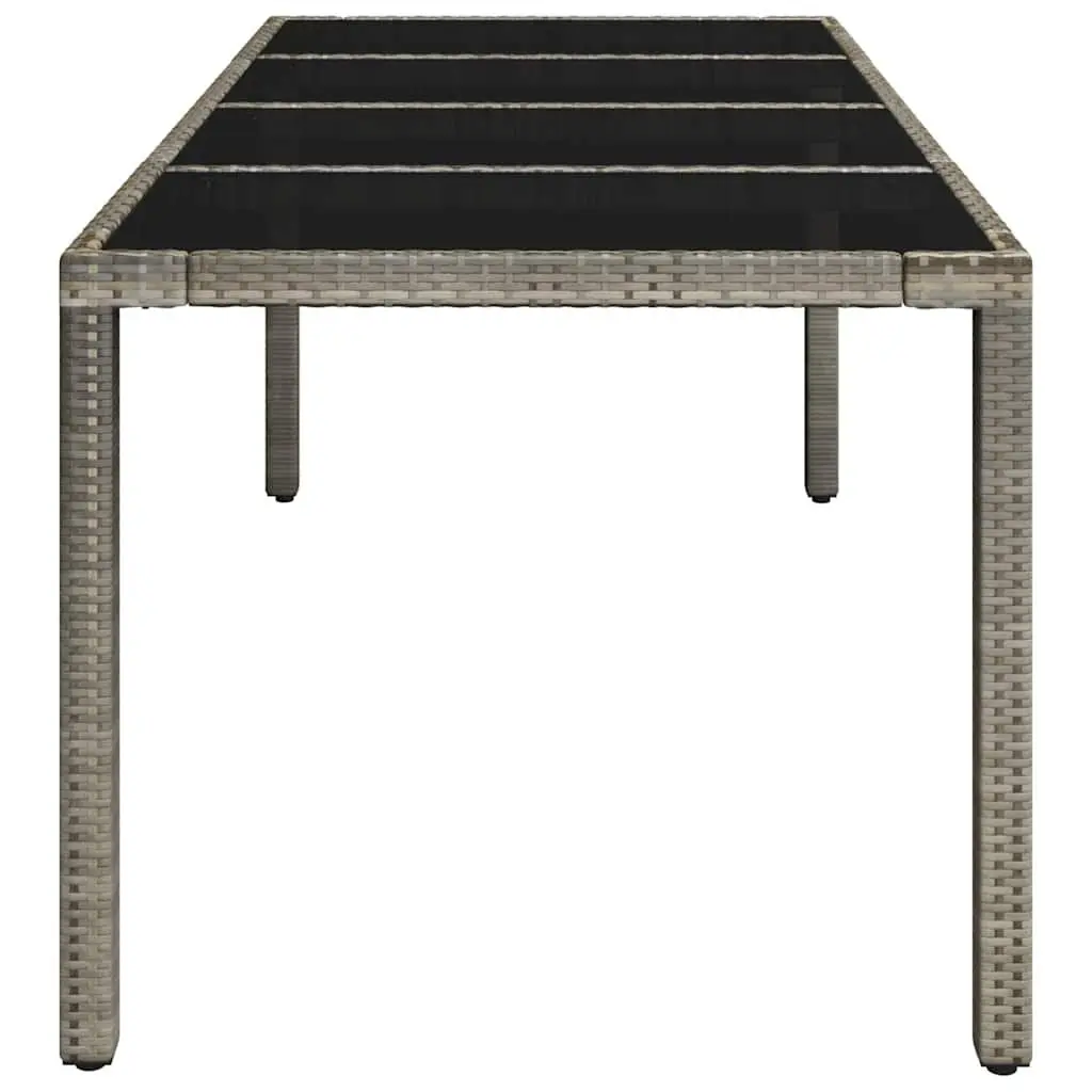 Garden Table Tempered Glass Poly Rattan 190x90x75cm Grey