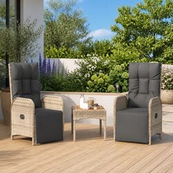 Outdoor Grey Reclining Chair Set with Table