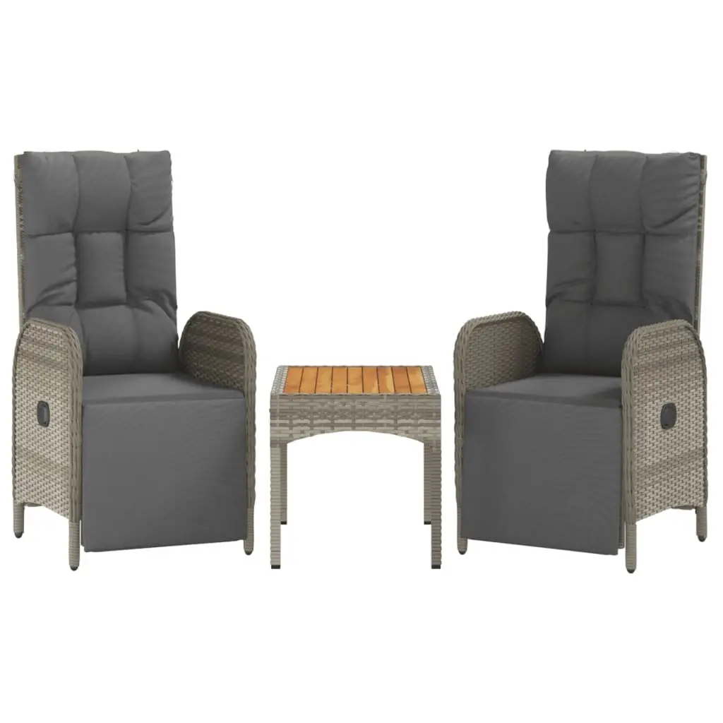 Garden Seating Set Poly Rattan Acacia Wood Grey 2 Piece Reclining Chairs with Table
