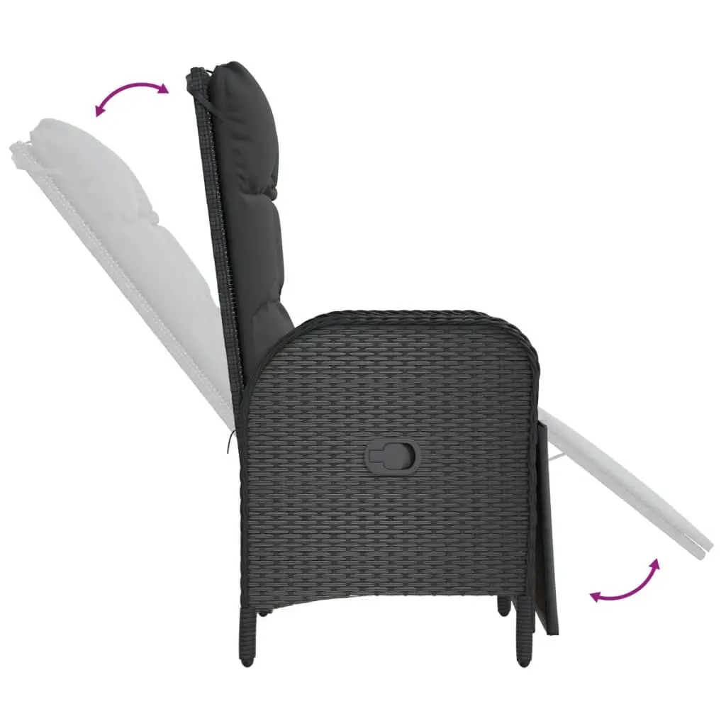 Black Poly Rattan Outdoor Reclining Chairs with Table Set