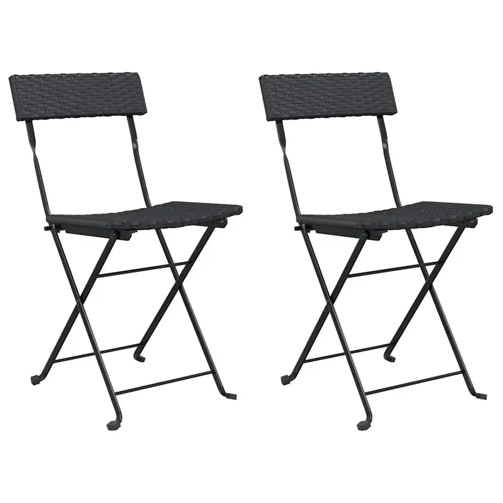 Folding Bistro Chair Outdoor Garden Seating Poly Rattan Steel Frame 2 Piece Set