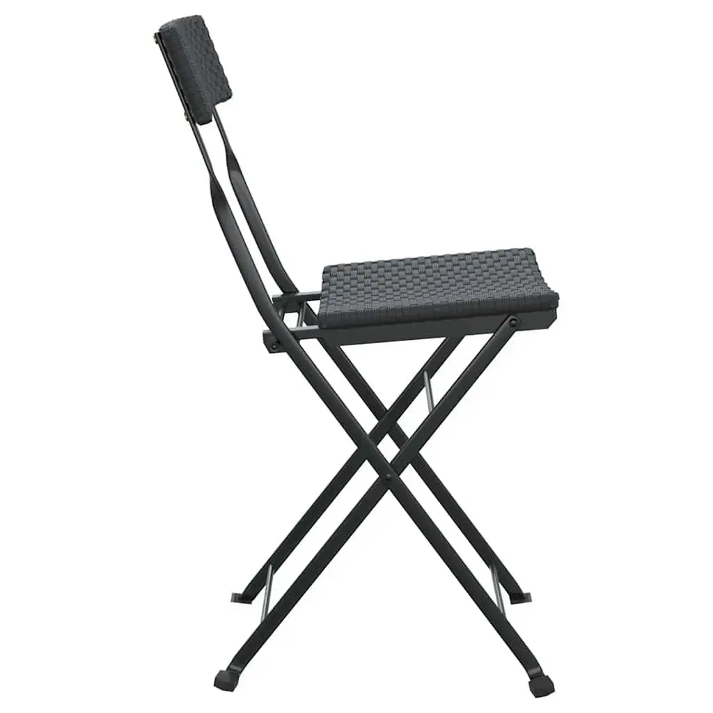 Folding Bistro Chair Outdoor Garden Seating Poly Rattan Steel Frame 2 Piece Set