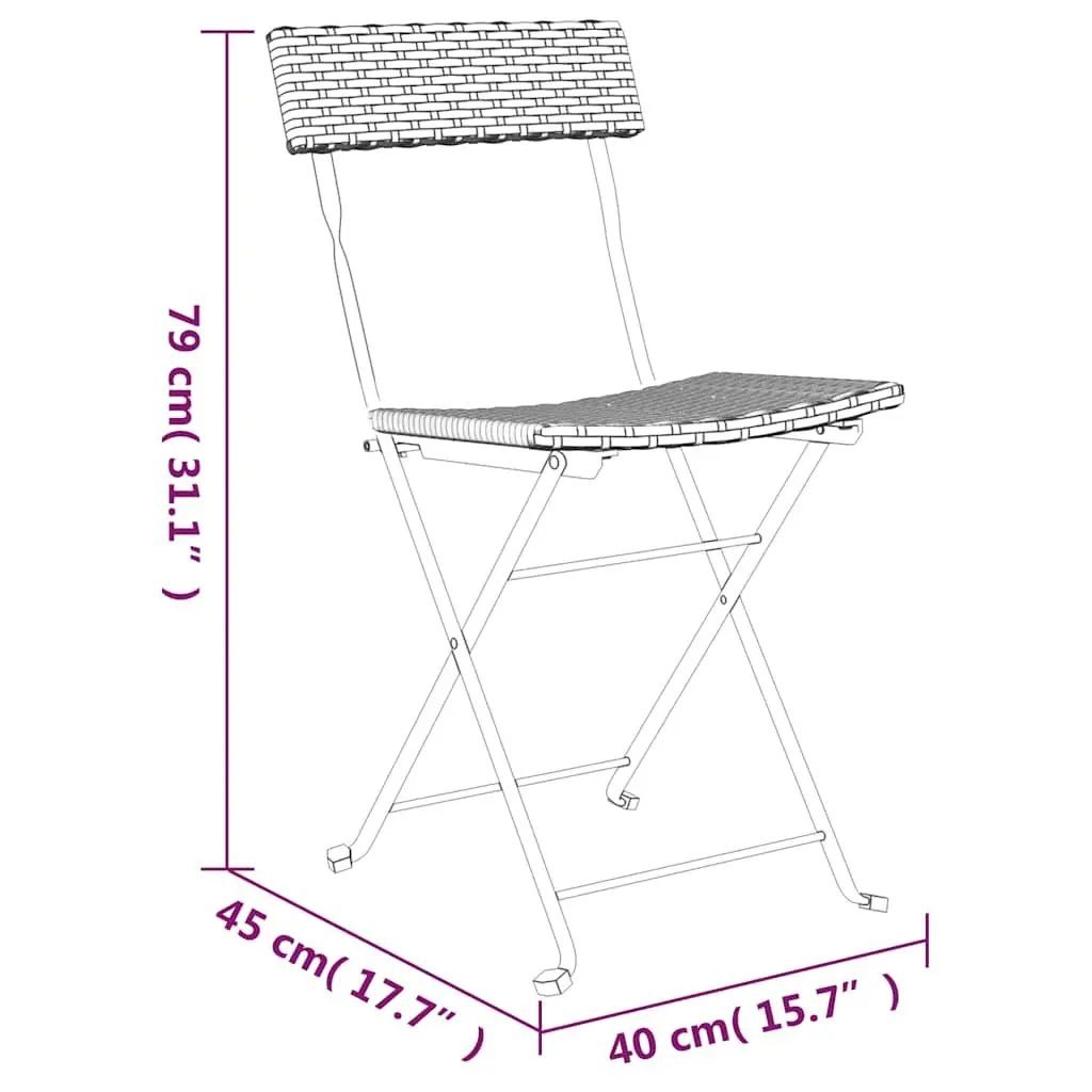 Folding Bistro Chair Outdoor Garden Seating Poly Rattan Steel Frame 2 Piece Set