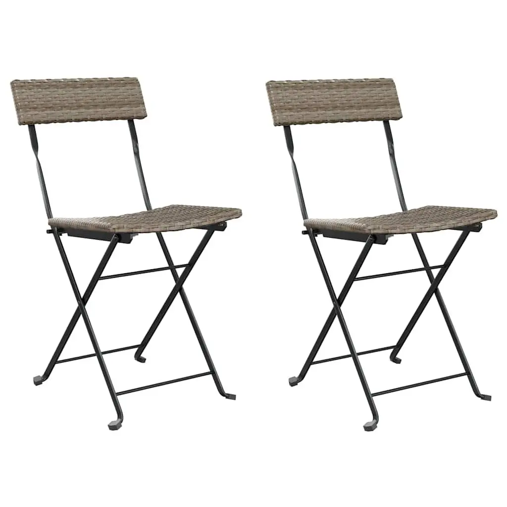 Folding Bistro Chairs 2 pcs Grey Outdoor Garden Seating Patio Rattan Steel Frame