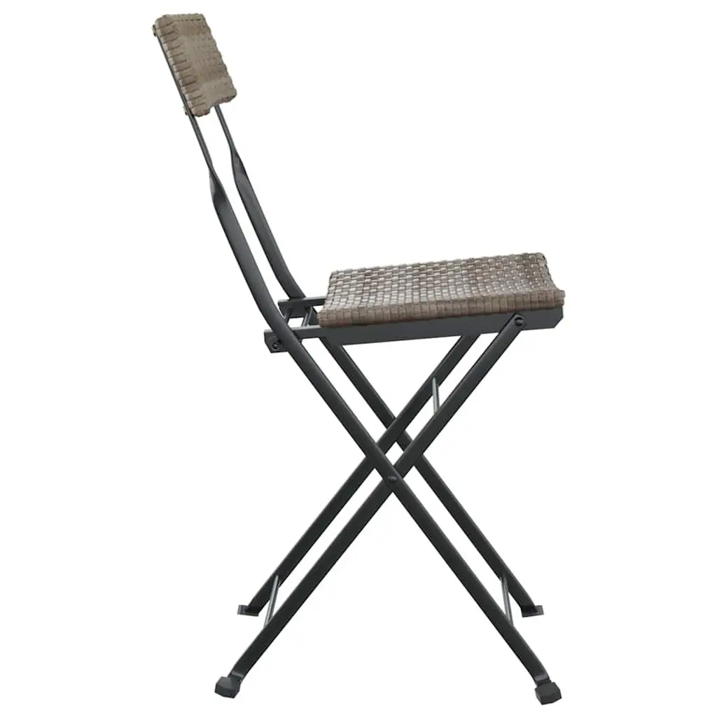 Folding Bistro Chairs 2 pcs Grey Outdoor Garden Seating Patio Rattan Steel Frame