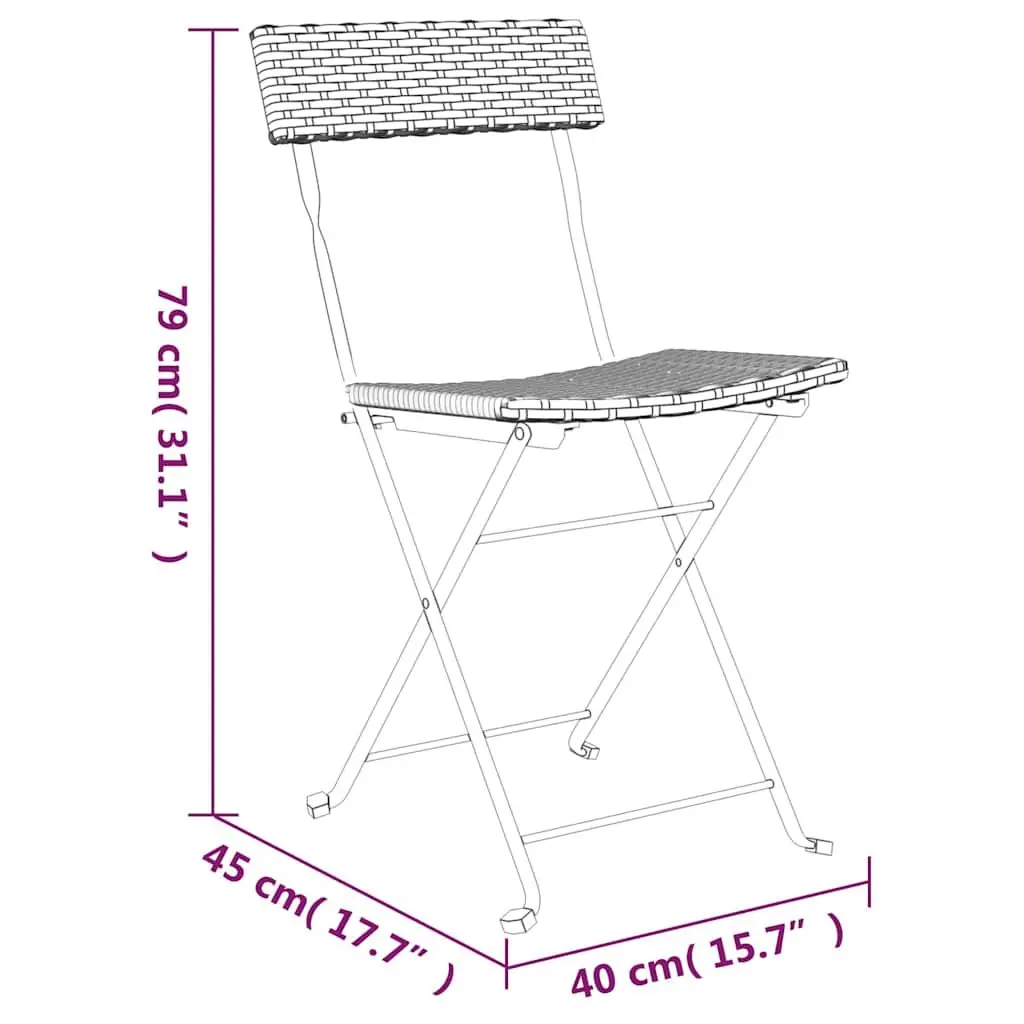 Folding Bistro Chairs 2 pcs Grey Outdoor Garden Seating Patio Rattan Steel Frame