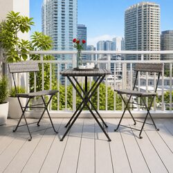 Sturdy Folding Bistro Set 3 Piece Grey Poly Rattan Dining