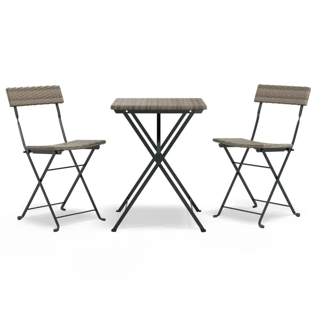 Folding Bistro Set 3 Piece Grey Poly Rattan Dining