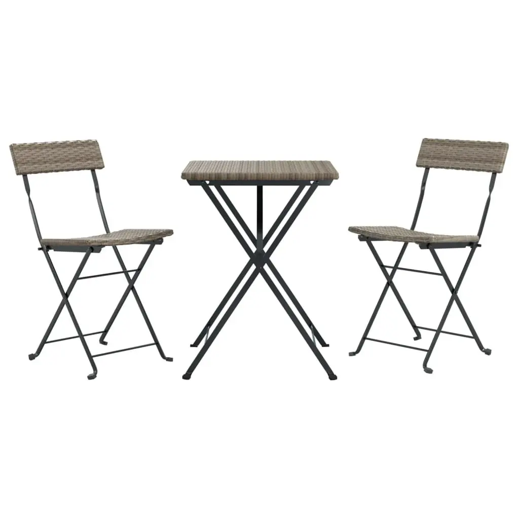 Folding Bistro Set 3 Piece Grey Poly Rattan Dining