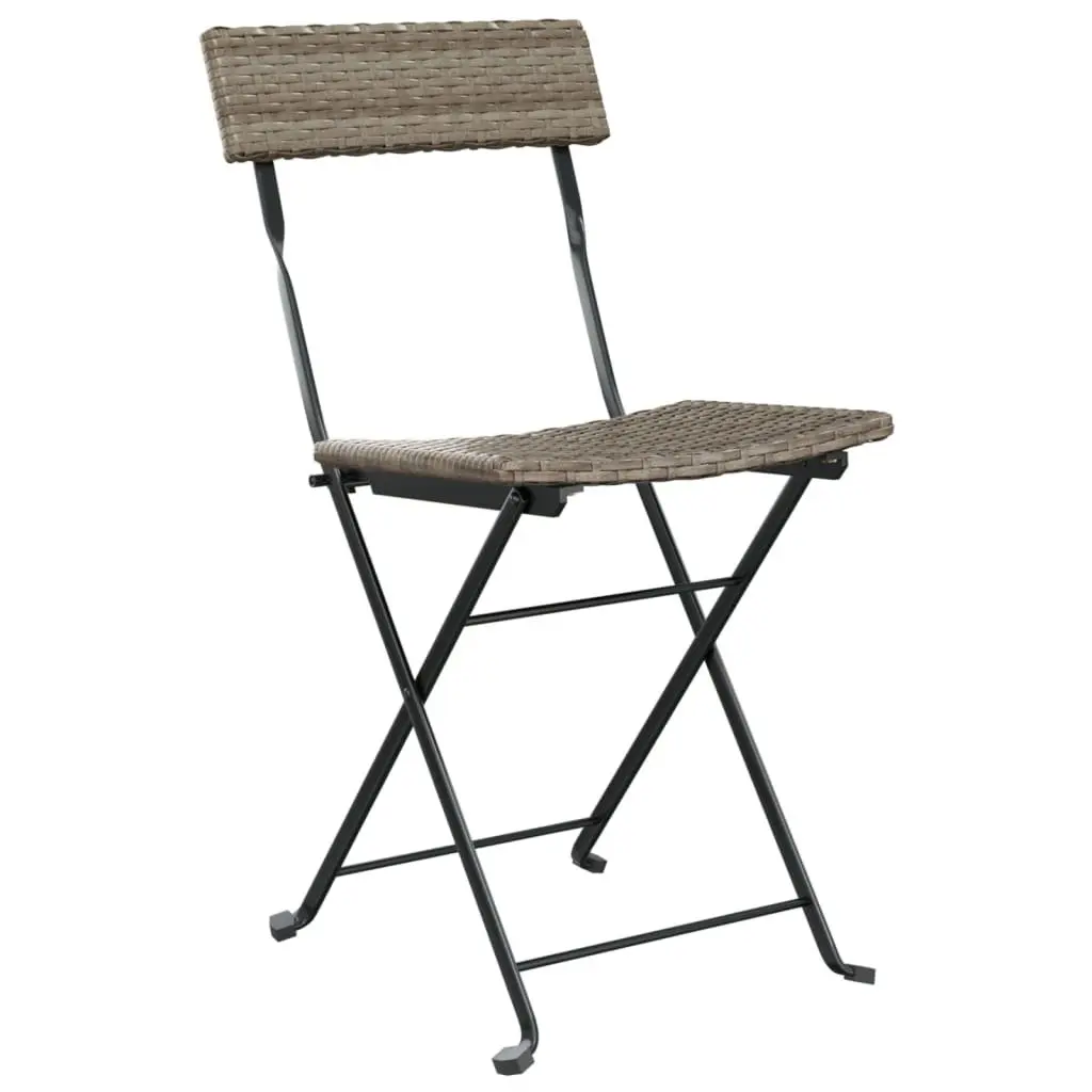 Folding Bistro Set 3 Piece Grey Poly Rattan Dining