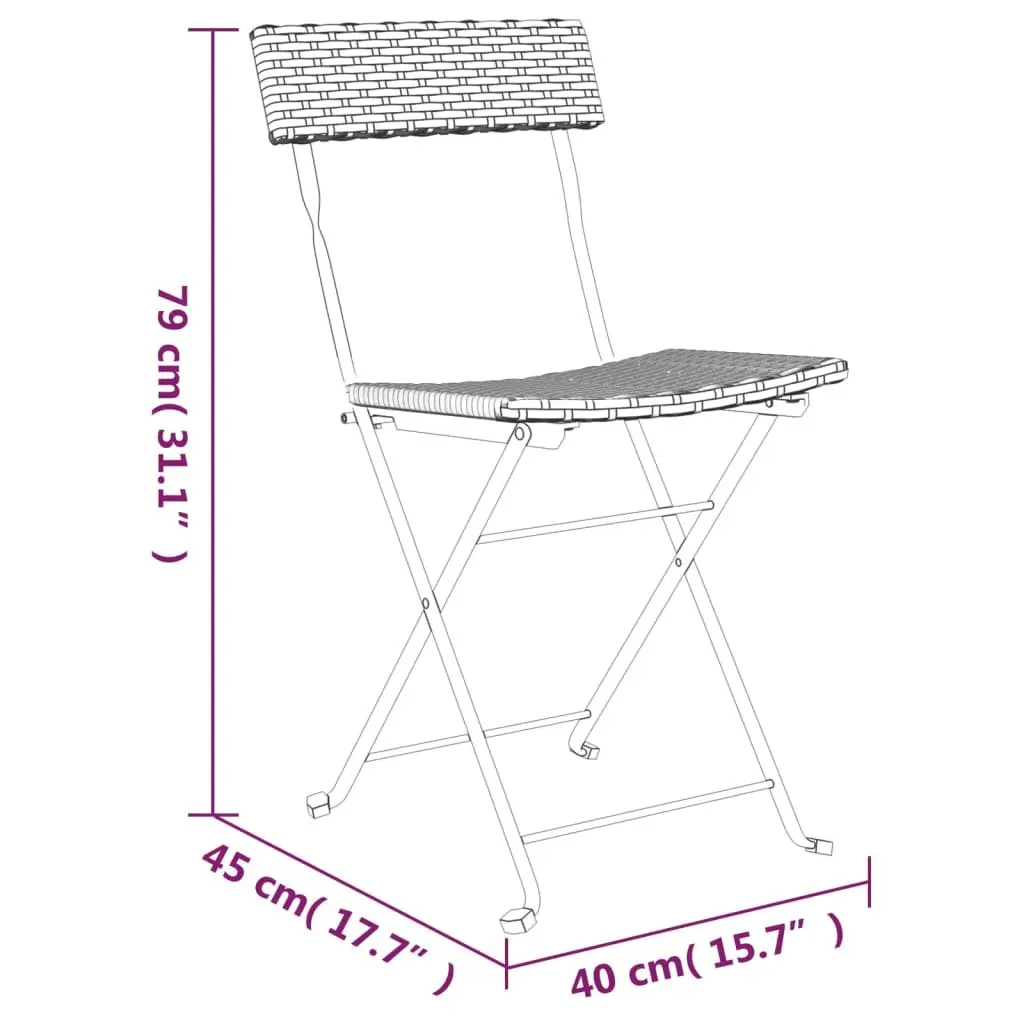 Folding Bistro Set 3 Piece Grey Poly Rattan Dining