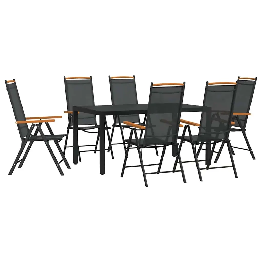 7 Piece Black Garden Dining Set with Foldable Chairs