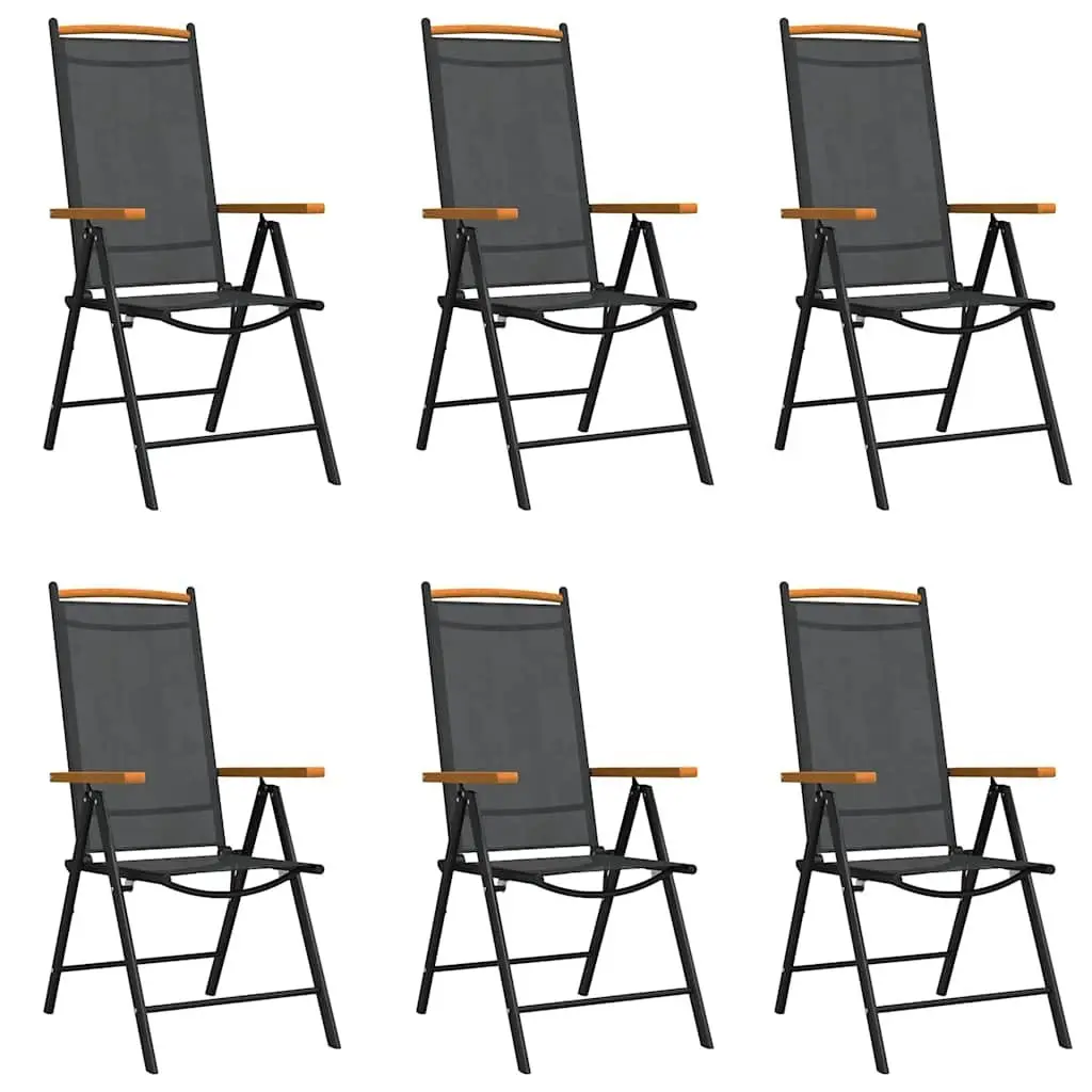 7 Piece Black Garden Dining Set with Foldable Chairs