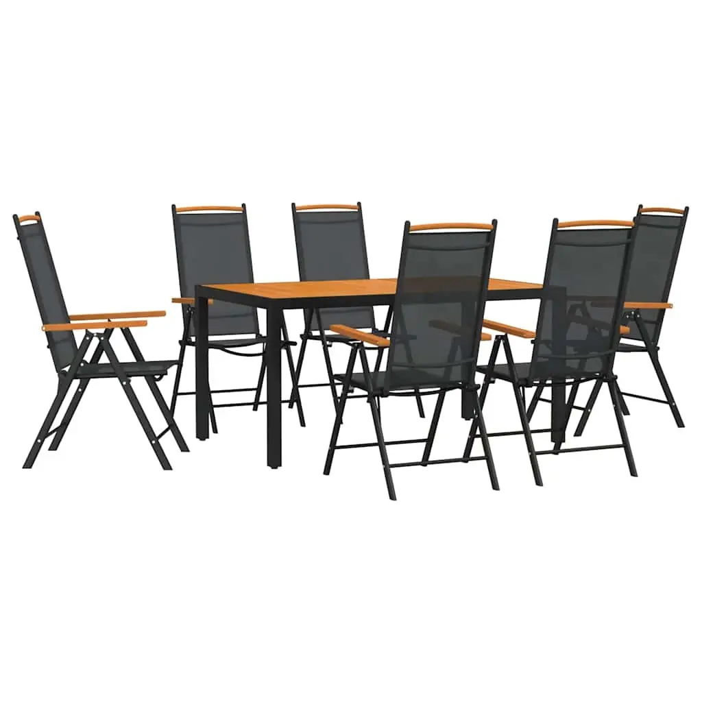 7 Piece Garden Dining Set Aluminium Textilene WPC Black