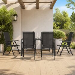 Durable 7 Piece Black Garden Dining Set with Reclining Chairs