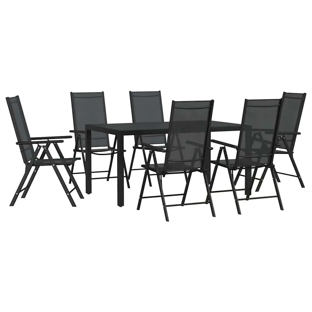 7 Piece Black Garden Dining Set with Reclining Chairs