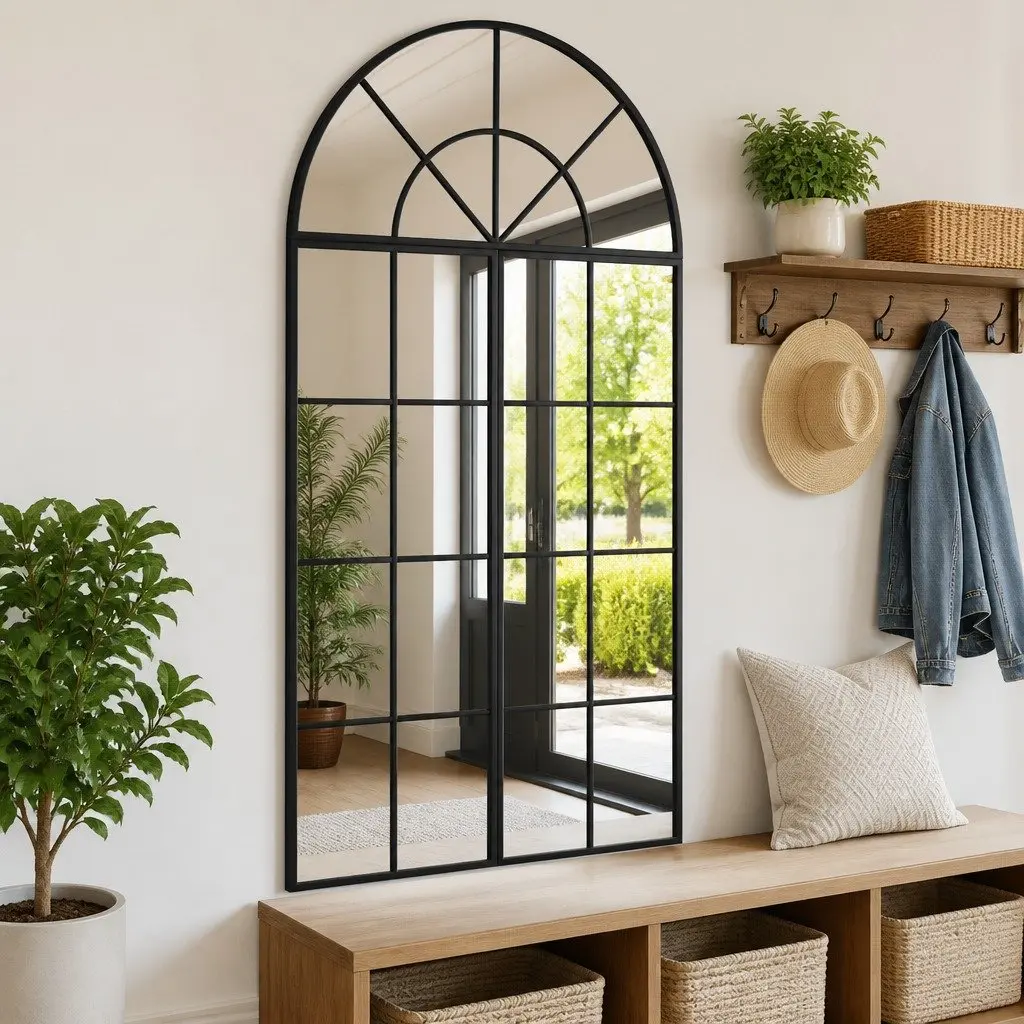 Black Arch Wall Mirror 60x110 cm with Iron Frame