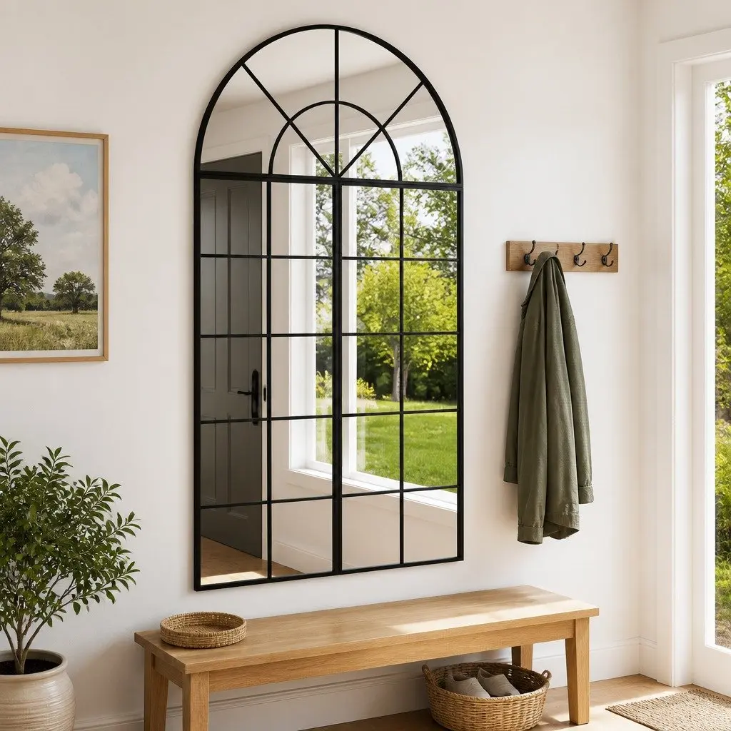 Black Arch Wall Mirror 80x140 cm with Iron Frame