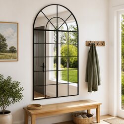 Black Arch Wall Mirror 80x140 cm with Iron Frame