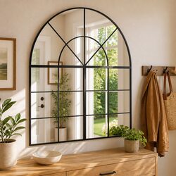 Elegant Black Arch Wall Mirror with Iron Frame 100x110 cm