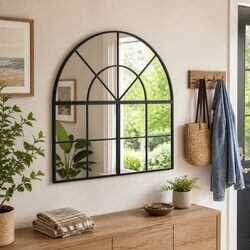 Black Arch Iron Frame Wall Mirror 80x80 cm for Modern Decor