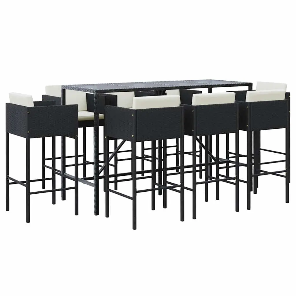 9-Piece Black Poly Rattan Garden Bar Set
